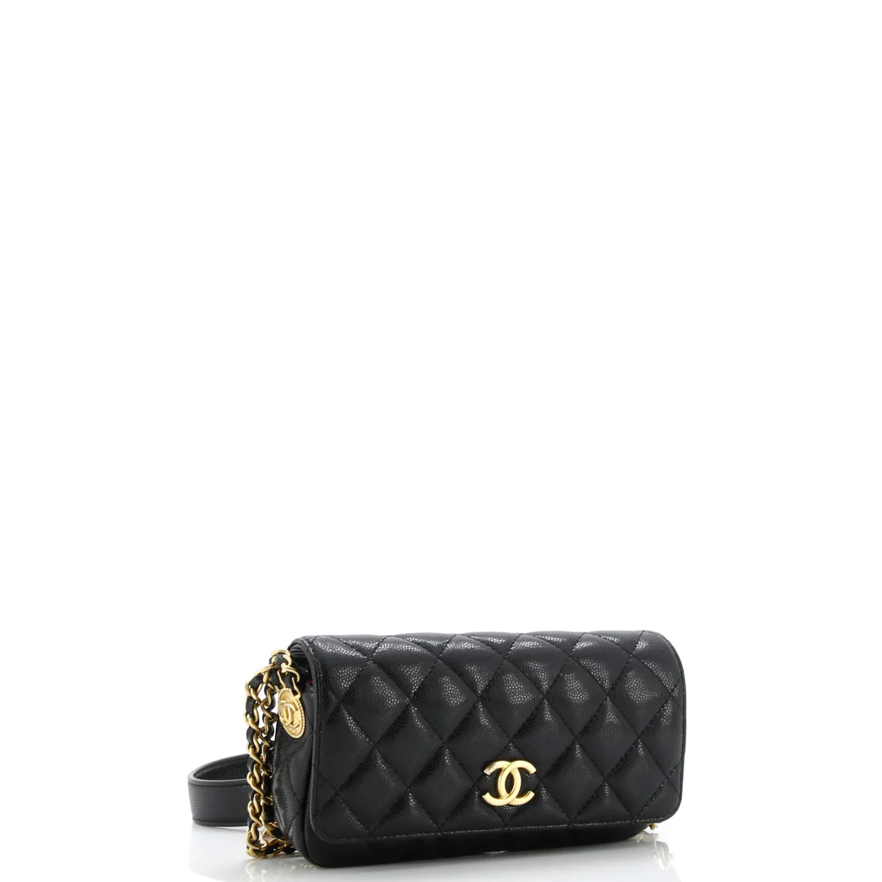 Twist Your Buttons Flap Clutch with Chain Quilted Caviar - Deep Luxury