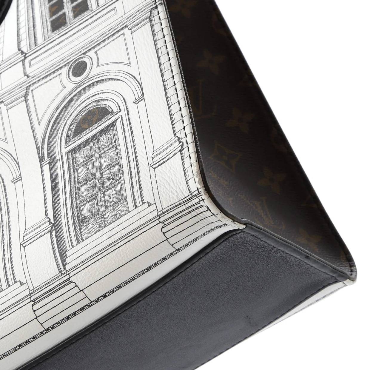 OnTheGo Tote Limited Edition Fornasetti Architettura Print Leather and Monogram Canvas MM - Deep Luxury