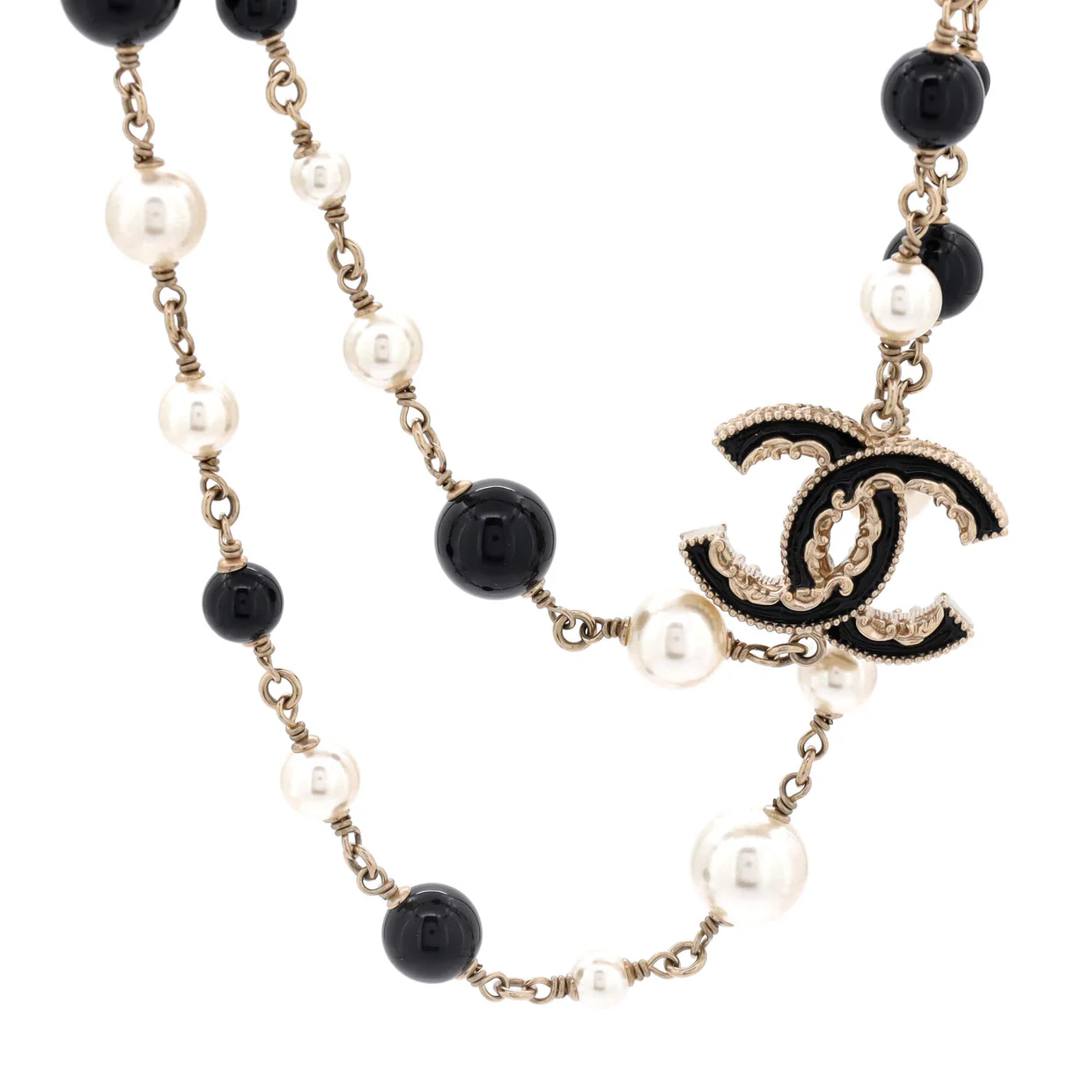 CC Station Long Necklace Metal with Faux Pearls, Beads and Enamel - Deep Luxury