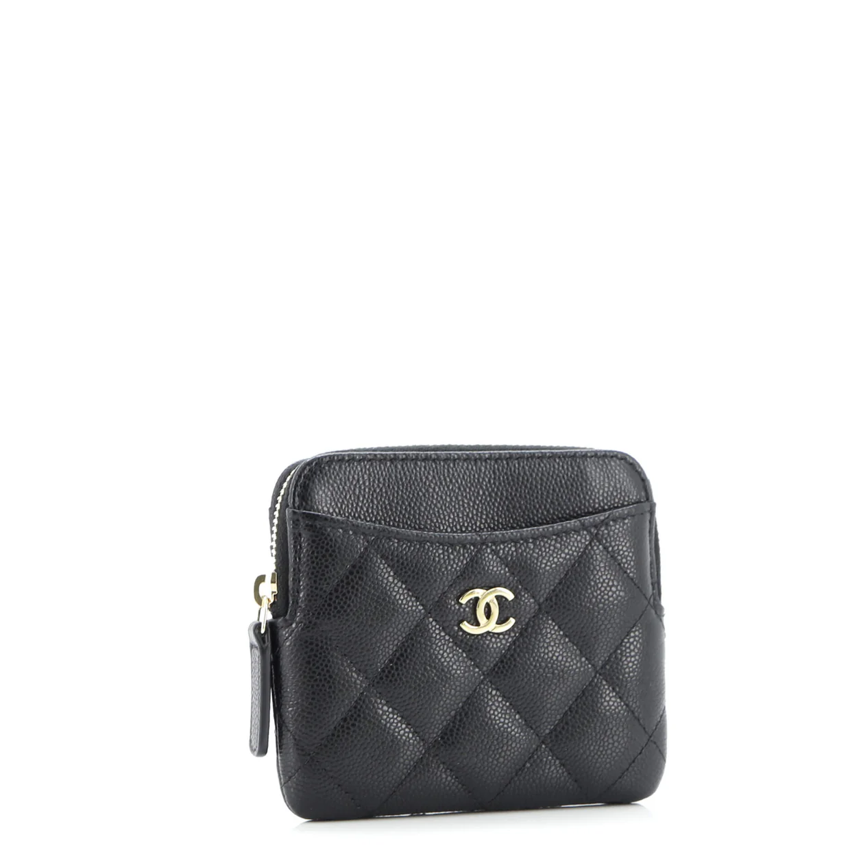 Square Zip Around Card Holder Wallet Quilted Caviar - Deep Luxury