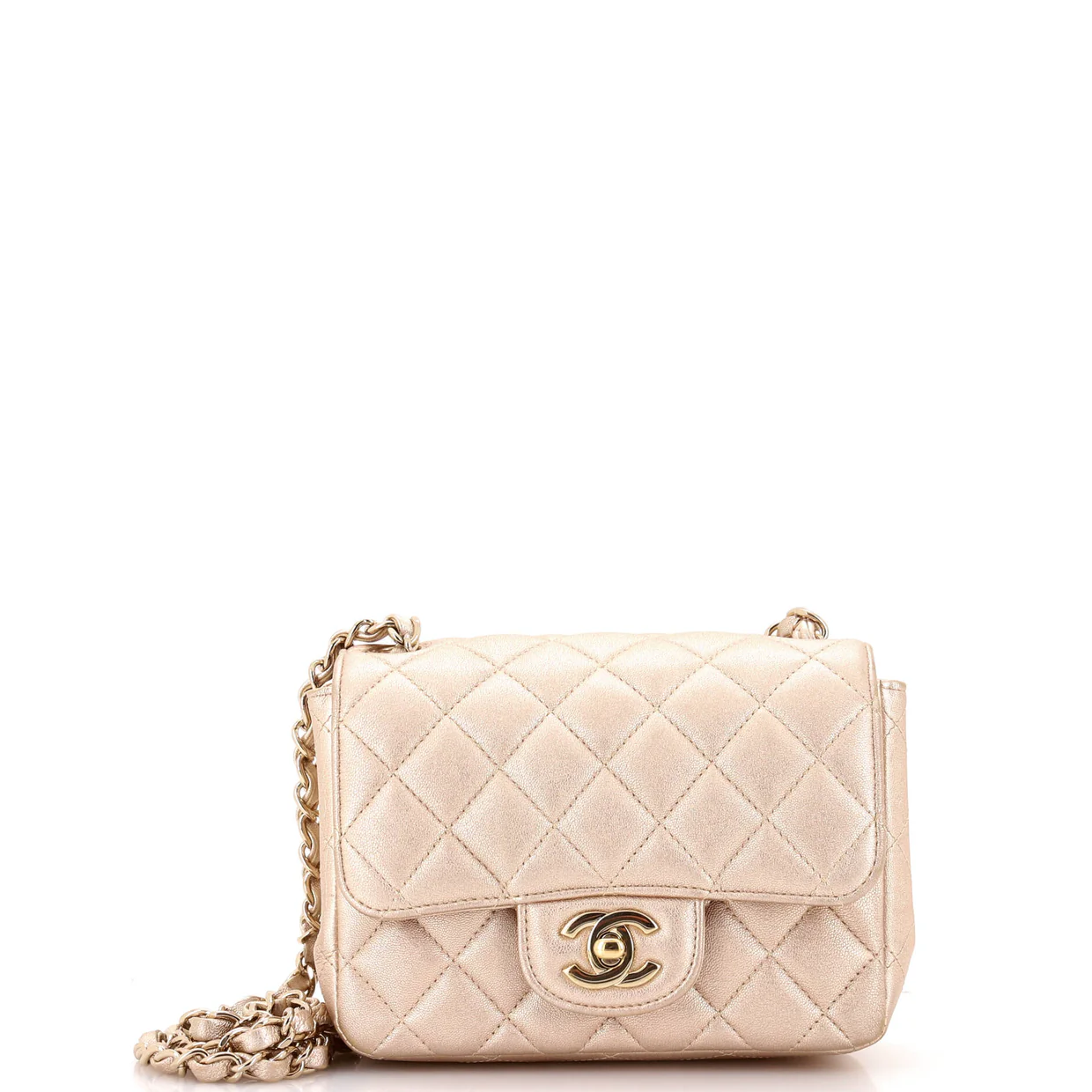 Square Classic Single Flap Bag Quilted Metallic Lambskin Mini - Deep Luxury