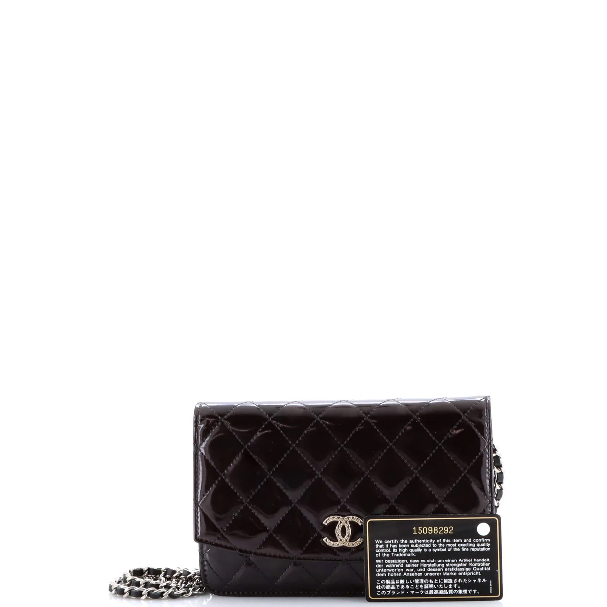 Brilliant Wallet on Chain Quilted Patent - Deep Luxury