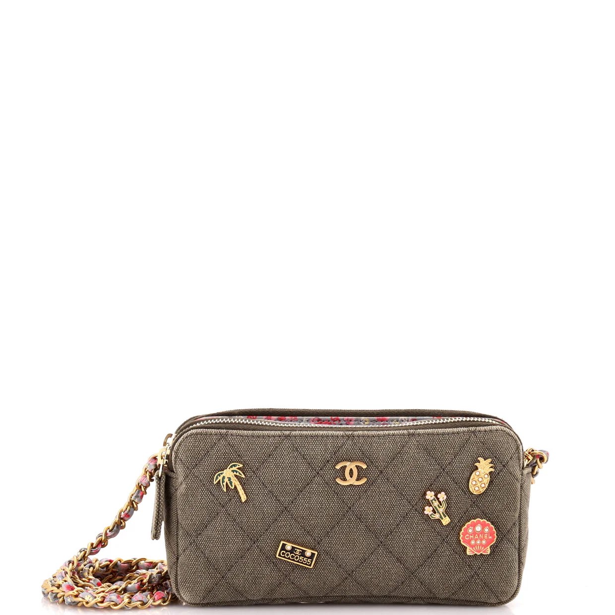 Cuba Charms Double Zip Clutch with Chain Quilted Canvas - Deep Luxury