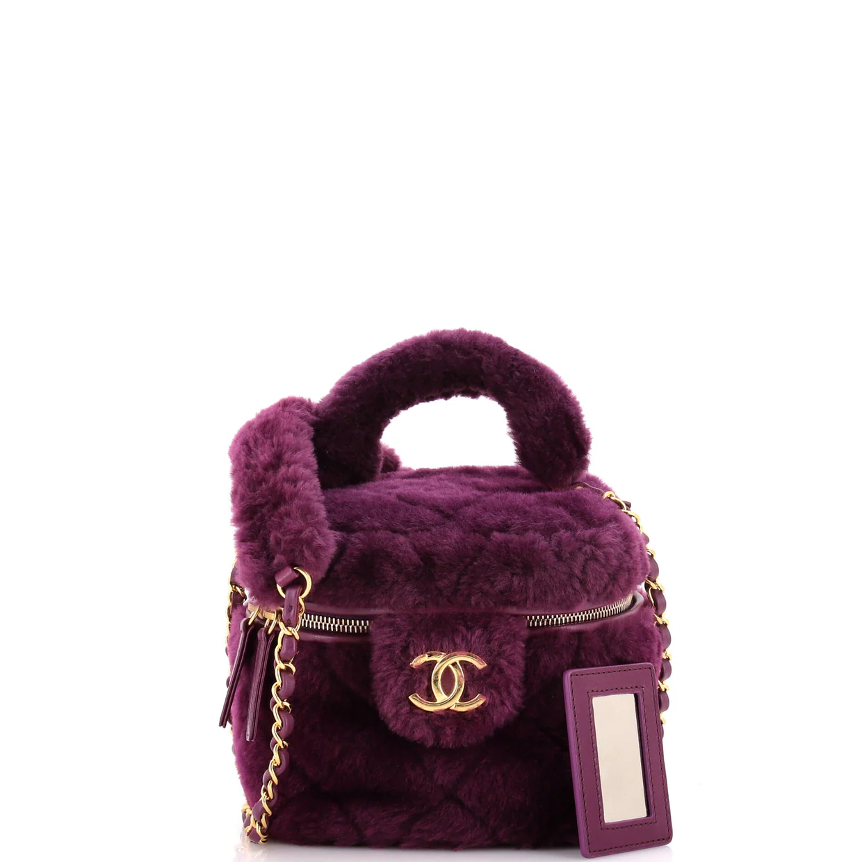 Coconing Top Handle Vanity Case with Chain Quilted Shearling Small - Deep Luxury