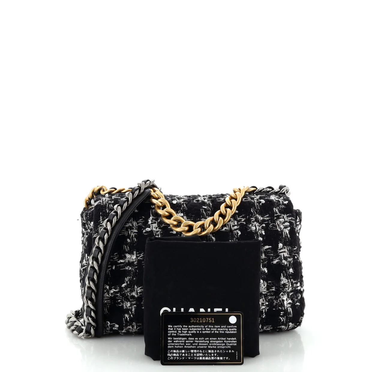19 Flap Bag Quilted Houndstooth Tweed and Ribbon Medium - Deep Luxury