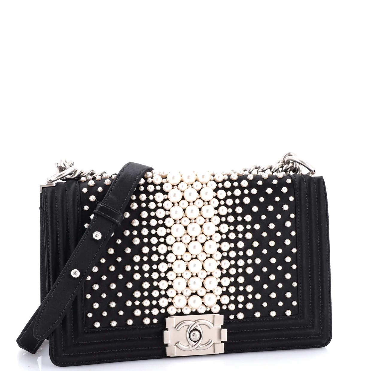 Boy Flap Bag Pearl Embellished Satin Old Medium - Deep Luxury