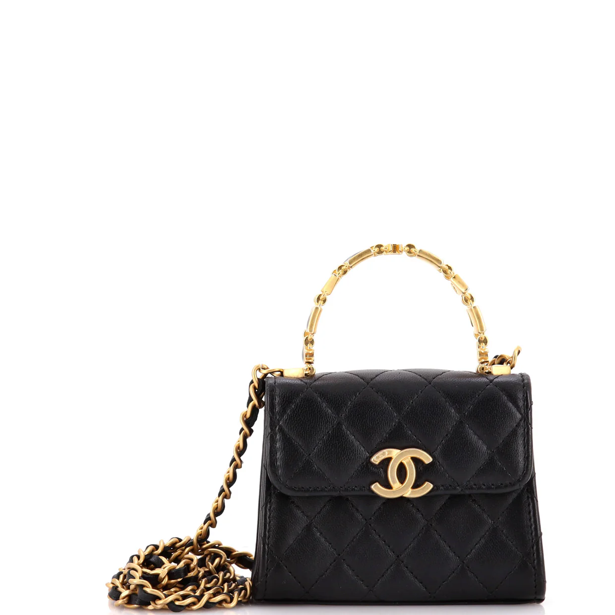 Coco Enamel Top Handle Flap Bag Quilted Lambskin Small - Deep Luxury