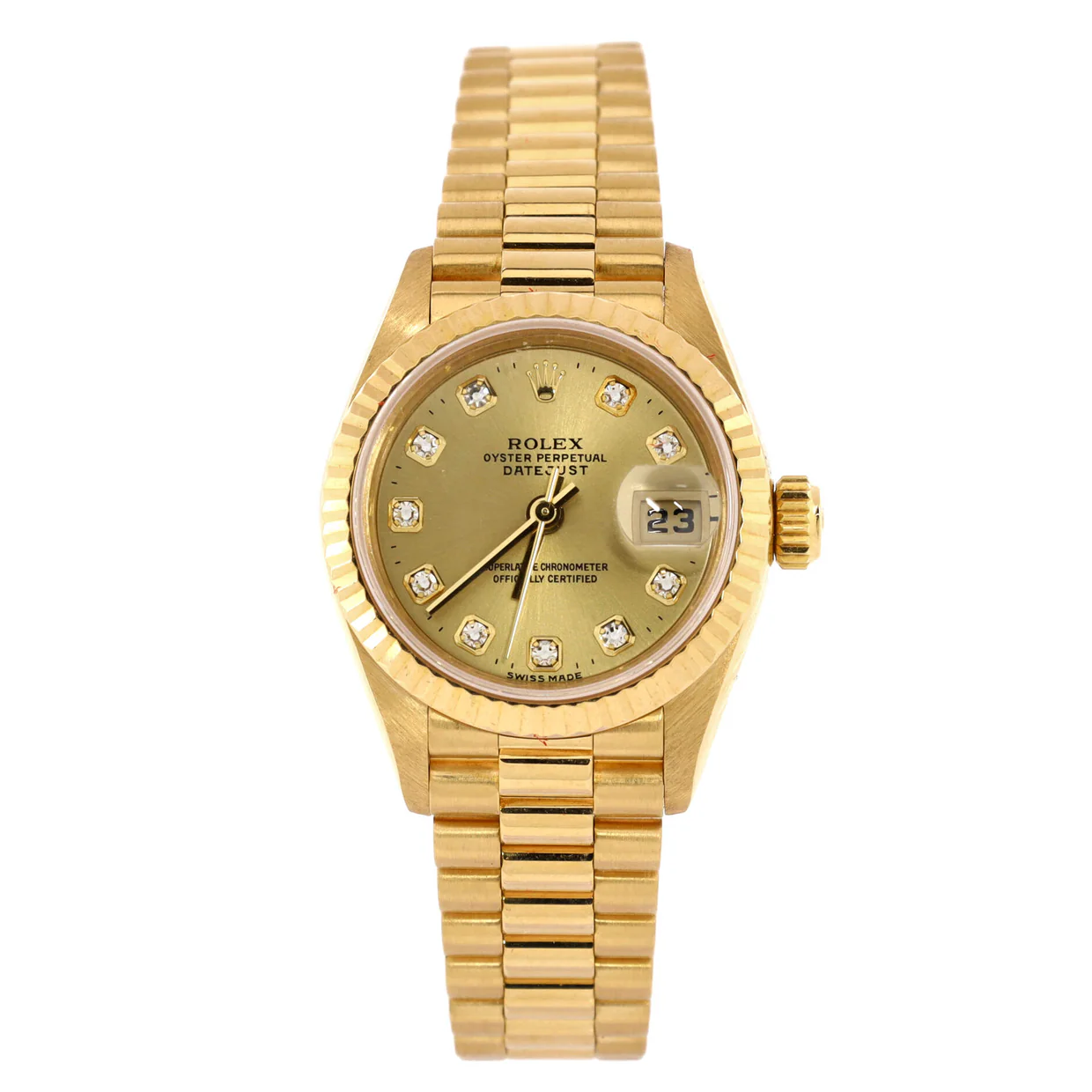 Oyster Perpetual President Datejust Automatic Watch Yellow Gold with Diamond Markers 26 - Deep Luxury