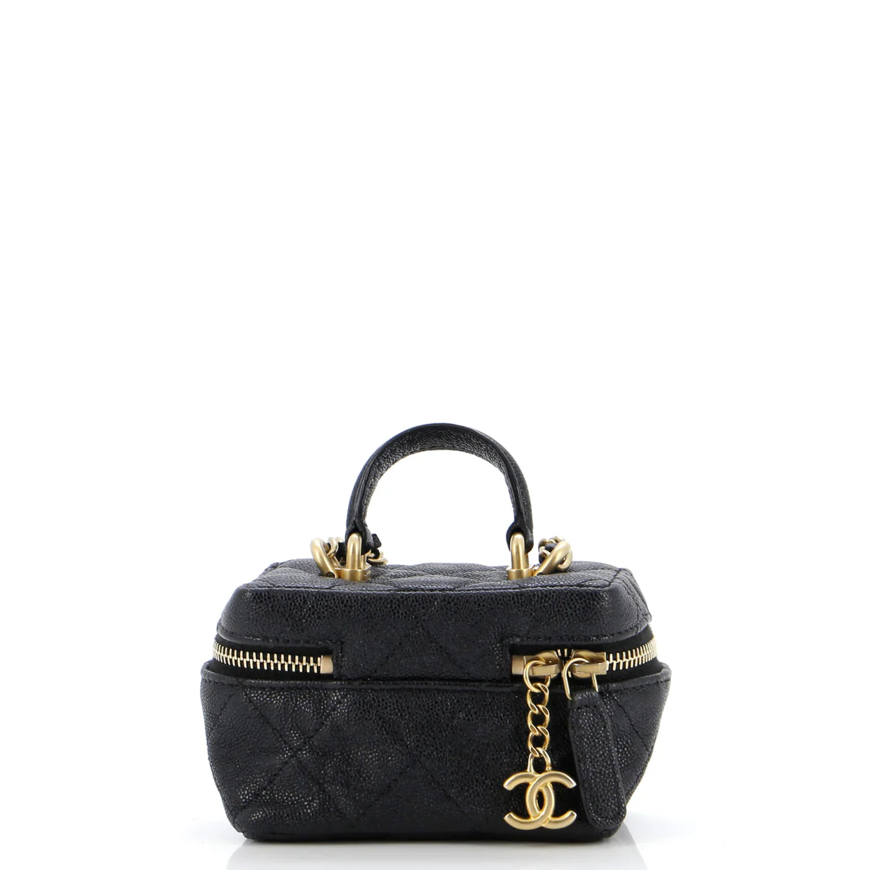 Top Handle Zip Around Vanity Case with Chain Quilted Caviar Mini - Deep Luxury