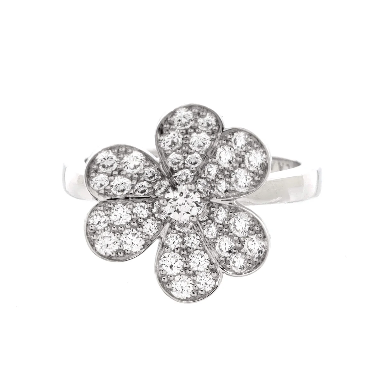 Frivole 1 Flower Ring 18K White Gold with Pave Diamonds - Deep Luxury