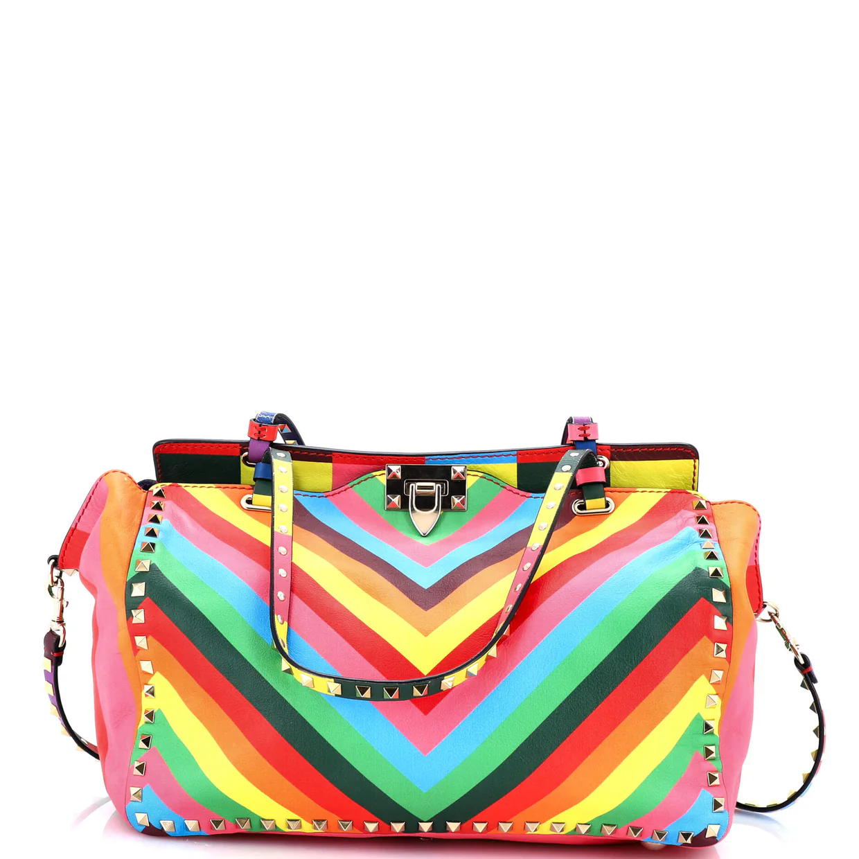 Rockstud 1973 Tote Striped Leather Medium - Deep Luxury