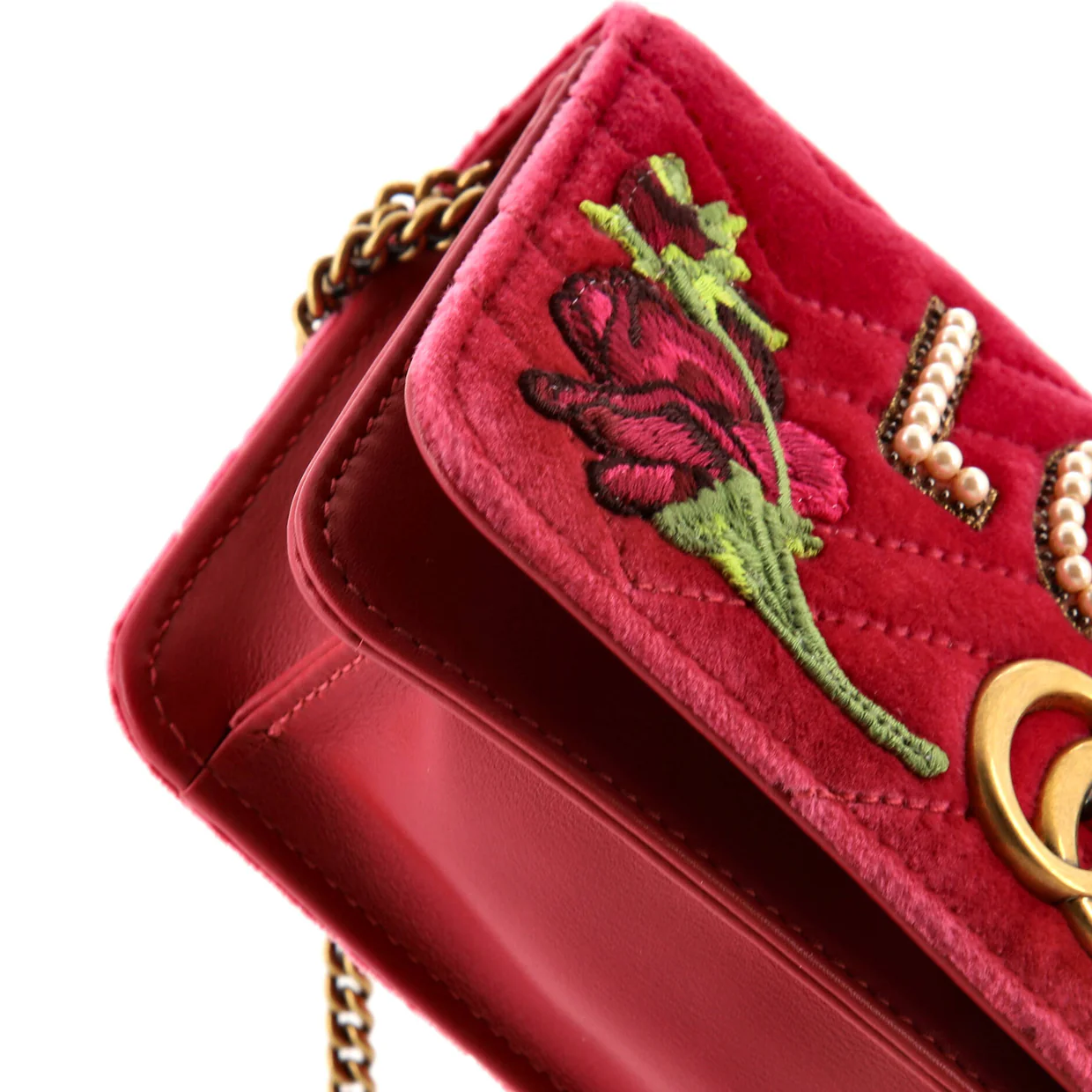 GG Marmont Chain Flap Bag Embroidered Matelasse Velvet Mini - Deep Luxury