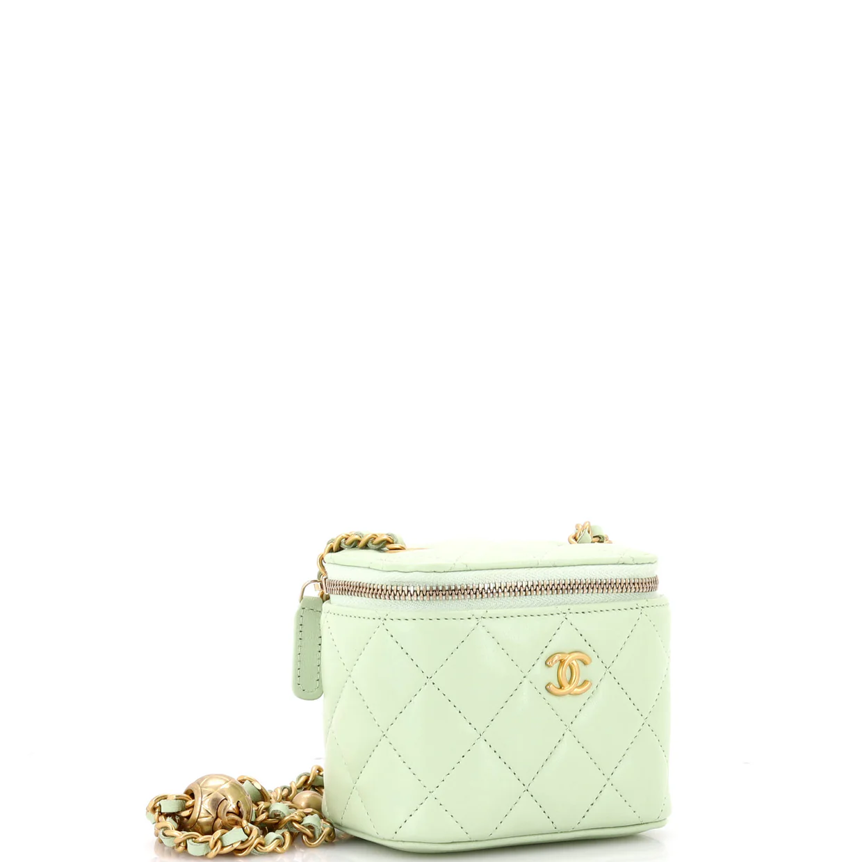 Pearl Crush Vanity Case with Chain Quilted Lambskin Mini - Deep Luxury