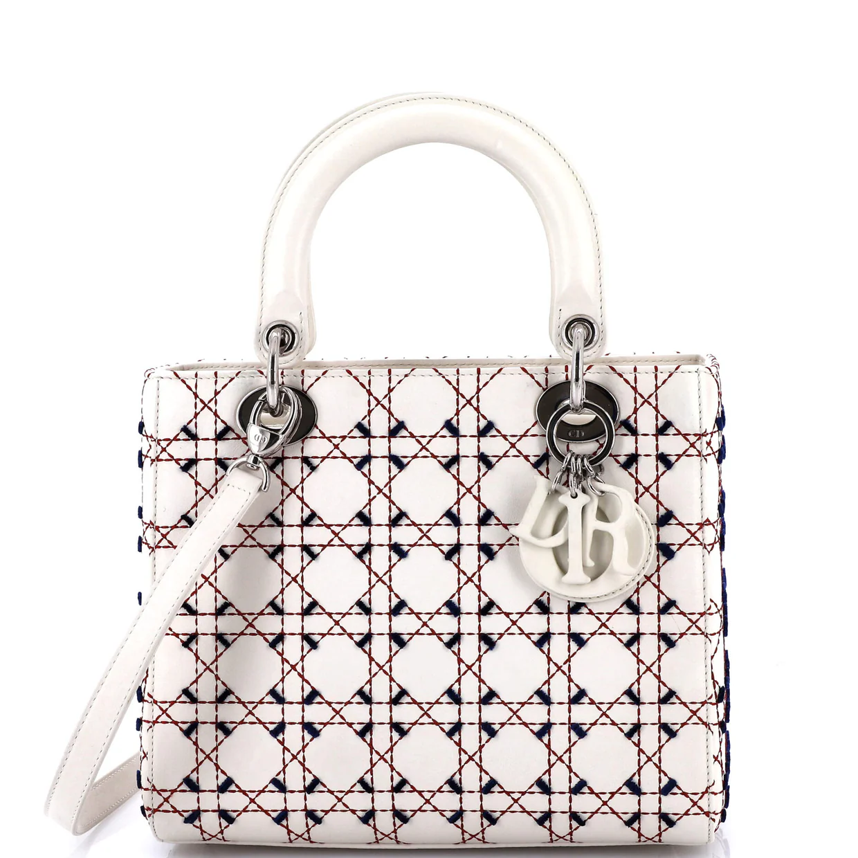 Lady Dior Bag Contrast Cannage Stitch Leather Medium - Deep Luxury