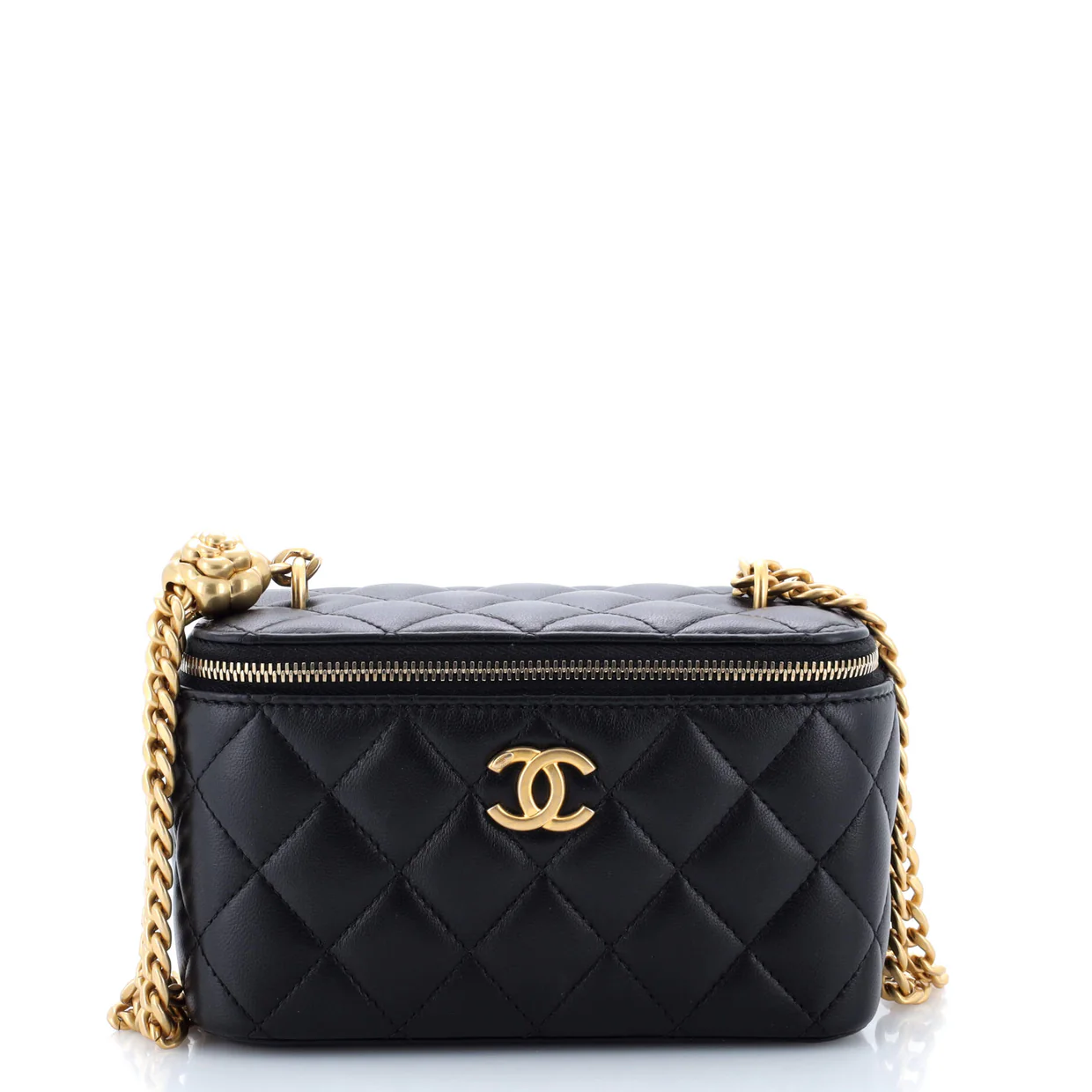 Sweet Camellia Vanity Case with Chain Quilted Lambskin Small - Deep Luxury