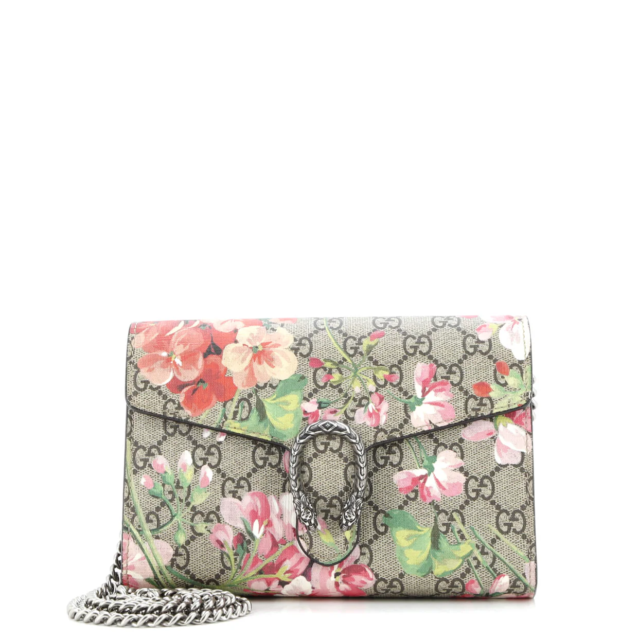 Dionysus Chain Wallet Blooms Print GG Coated Canvas Small - Deep Luxury