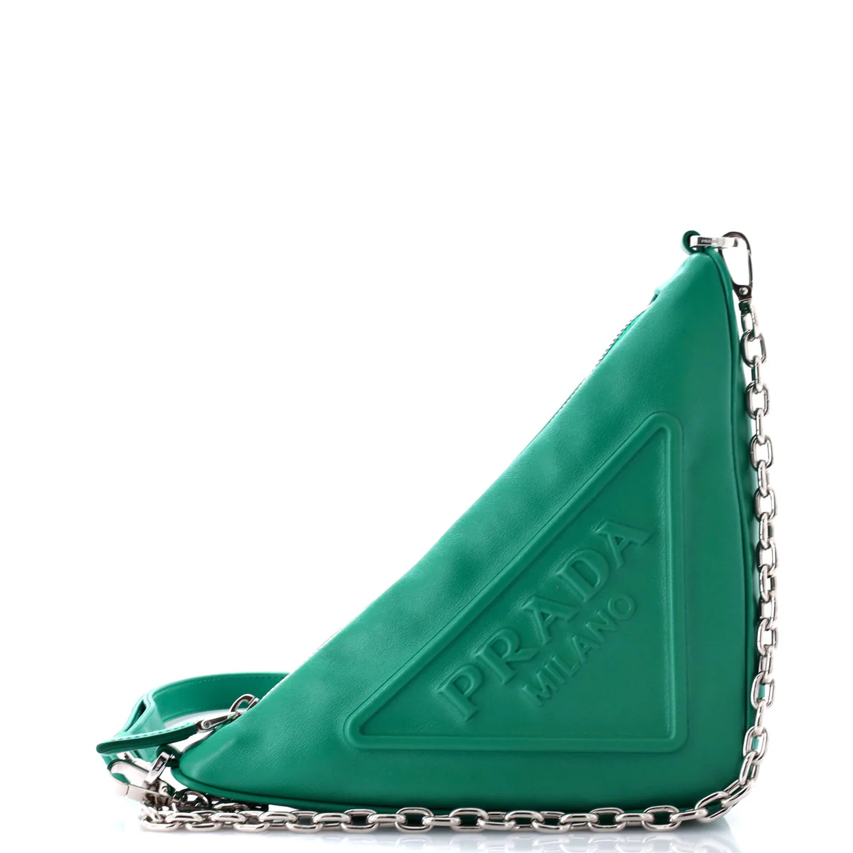 Triangle Logo Zip Chain Crossbody Bag Embossed Leather Small - Deep Luxury