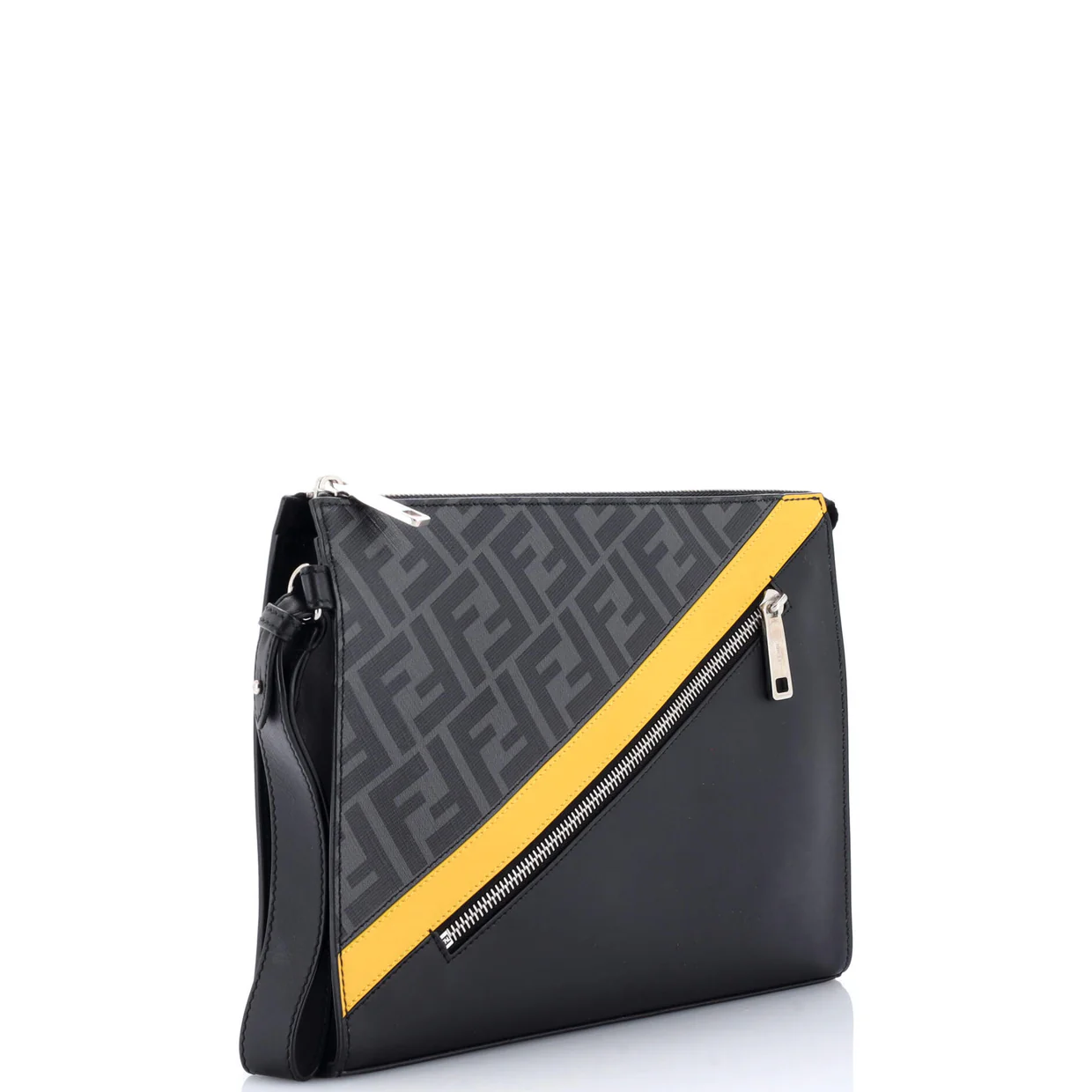Zip Flat Wristlet Pouch Zucca Coated Canvas and Leather Medium - Deep Luxury