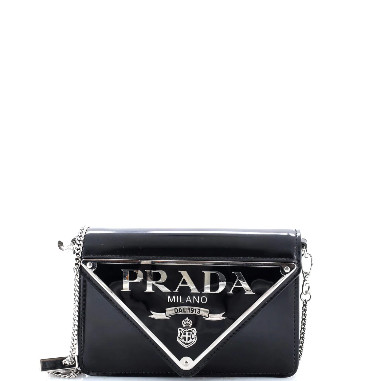 Maxi Triangle Logo Chain Flap Bag Brushed Leather Small - Deep Luxury