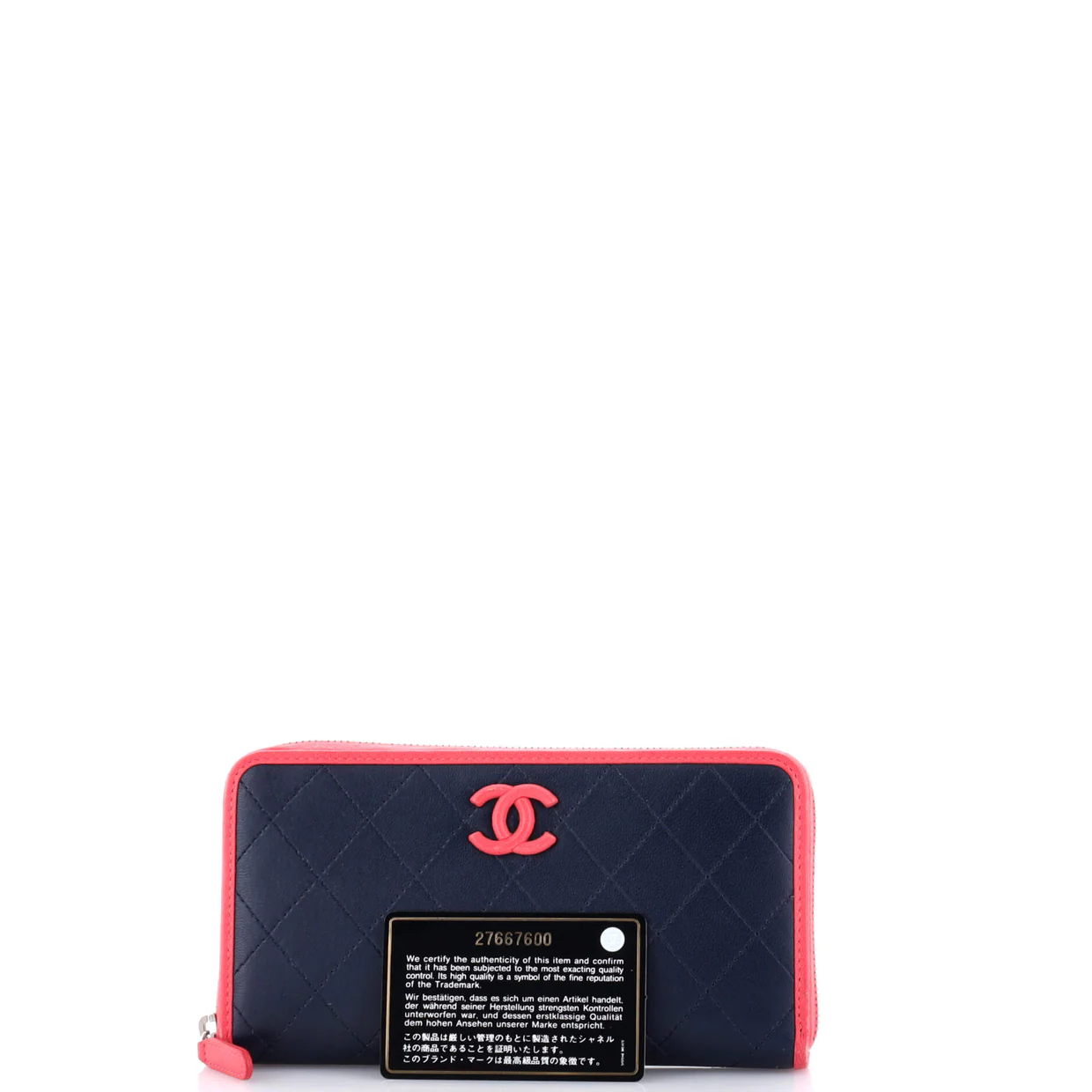 CC Zip Around Wallet Stitched Lambskin Long - Deep Luxury