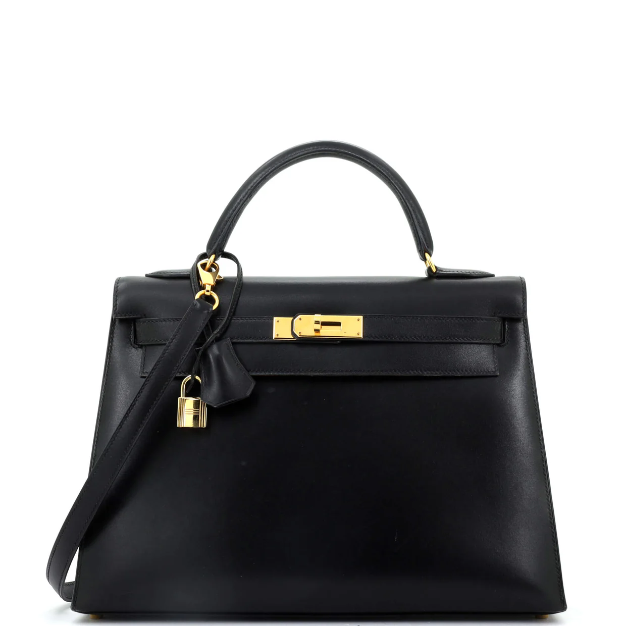 Kelly Handbag Noir Box Calf with Gold Hardware 32 - Deep Luxury