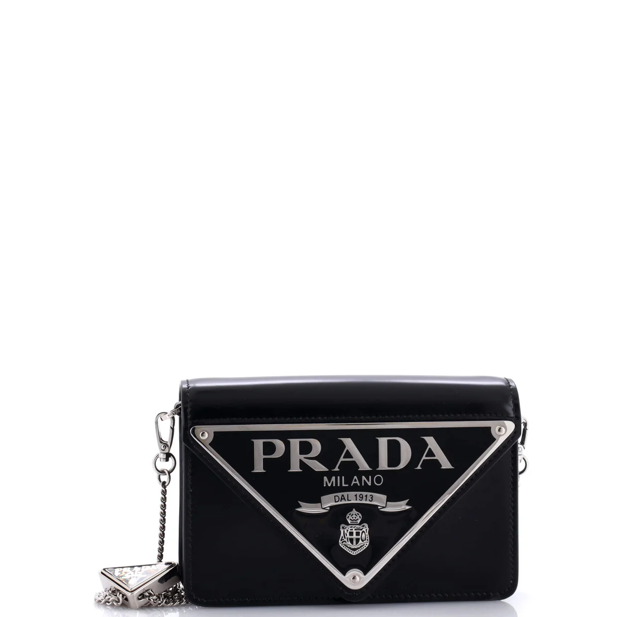 Maxi Triangle Logo Chain Flap Bag Brushed Leather Small - Deep Luxury