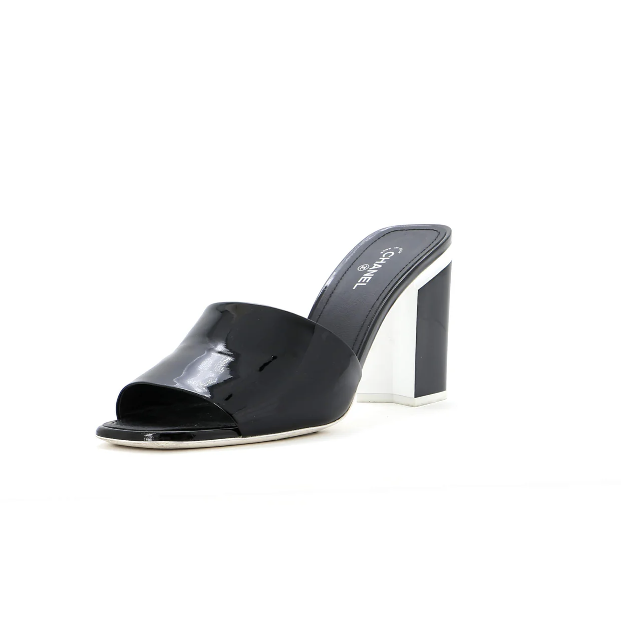 Women's CC Block Heeled Mule Sandals Patent - Deep Luxury