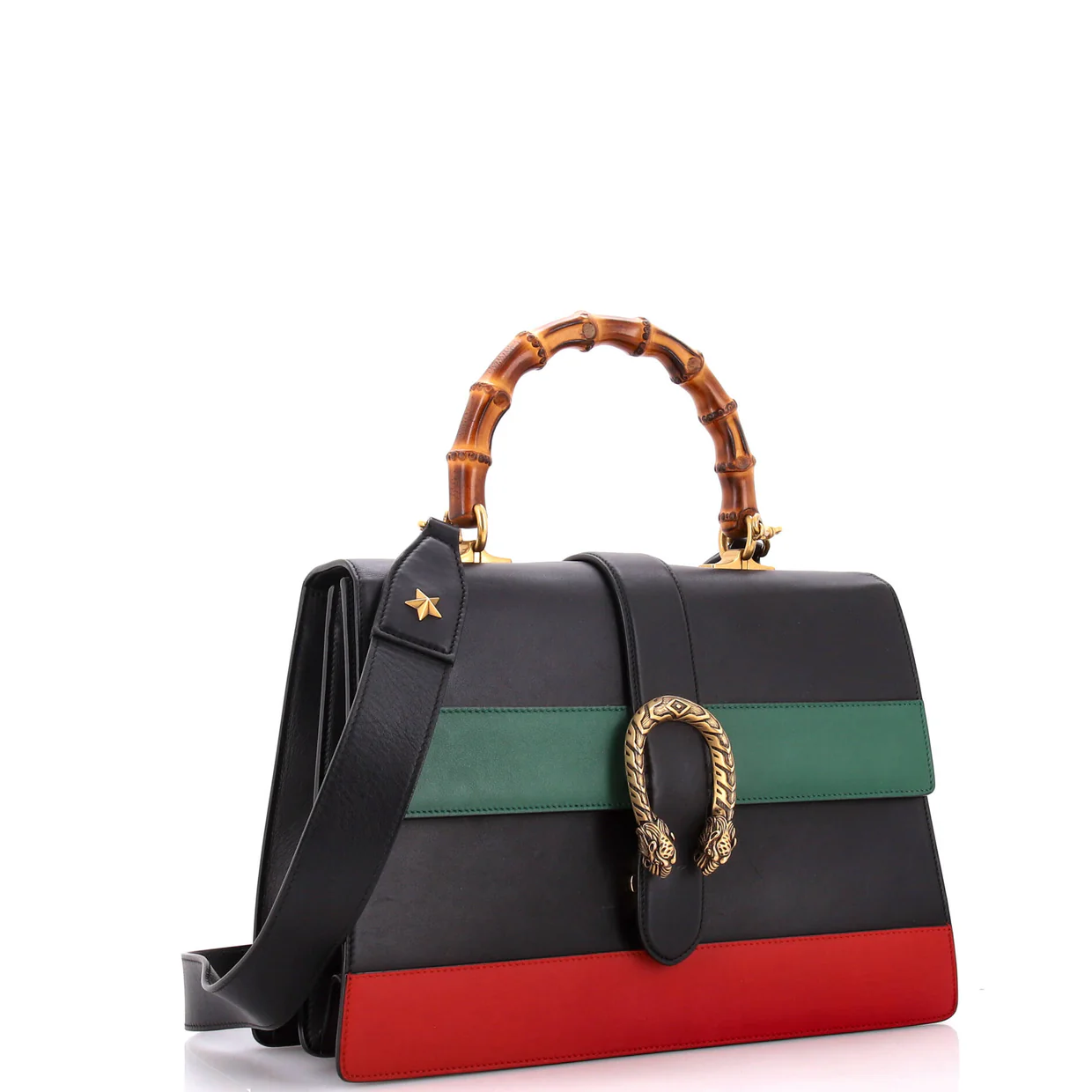 Dionysus Bamboo Top Handle Bag Colorblock Leather Large - Deep Luxury