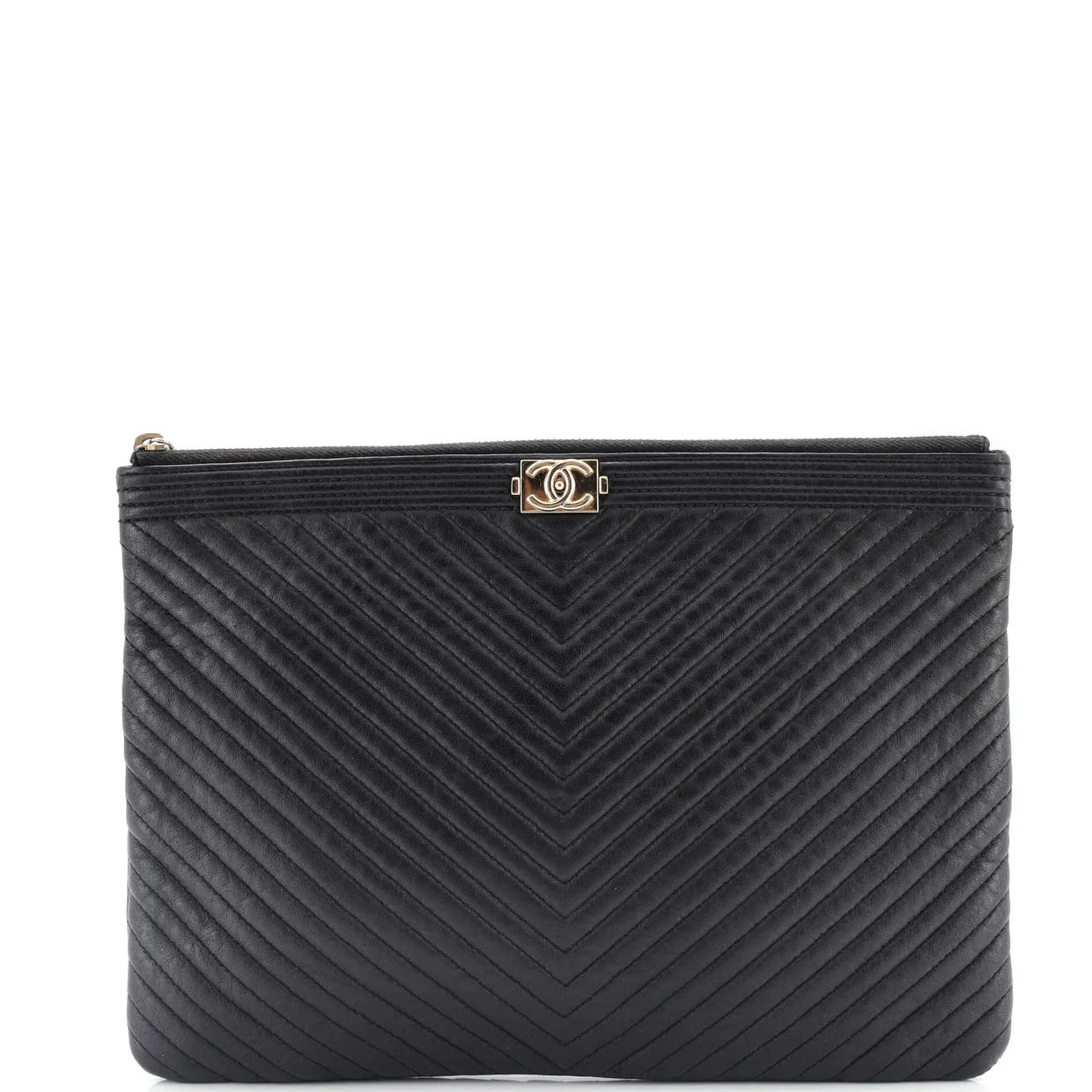 Boy O Case Clutch Chevron Calfskin Medium - Deep Luxury