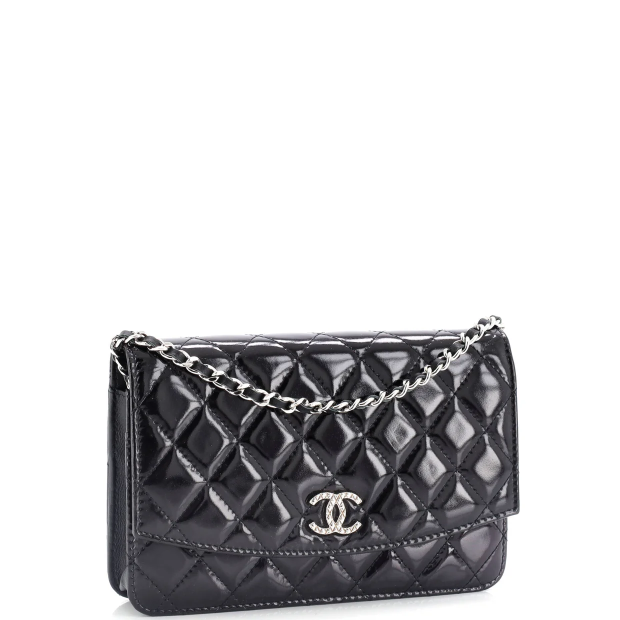 Brilliant Wallet on Chain Quilted Patent - Deep Luxury