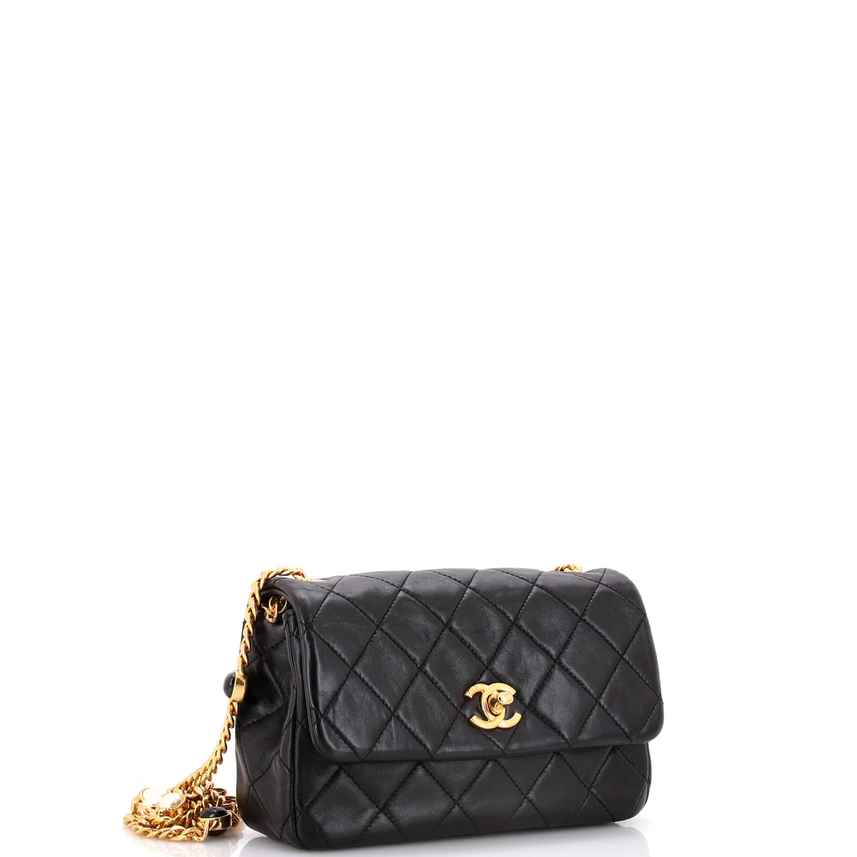 Resin Pearl Chain Flap Bag Quilted Lambskin Small - Deep Luxury