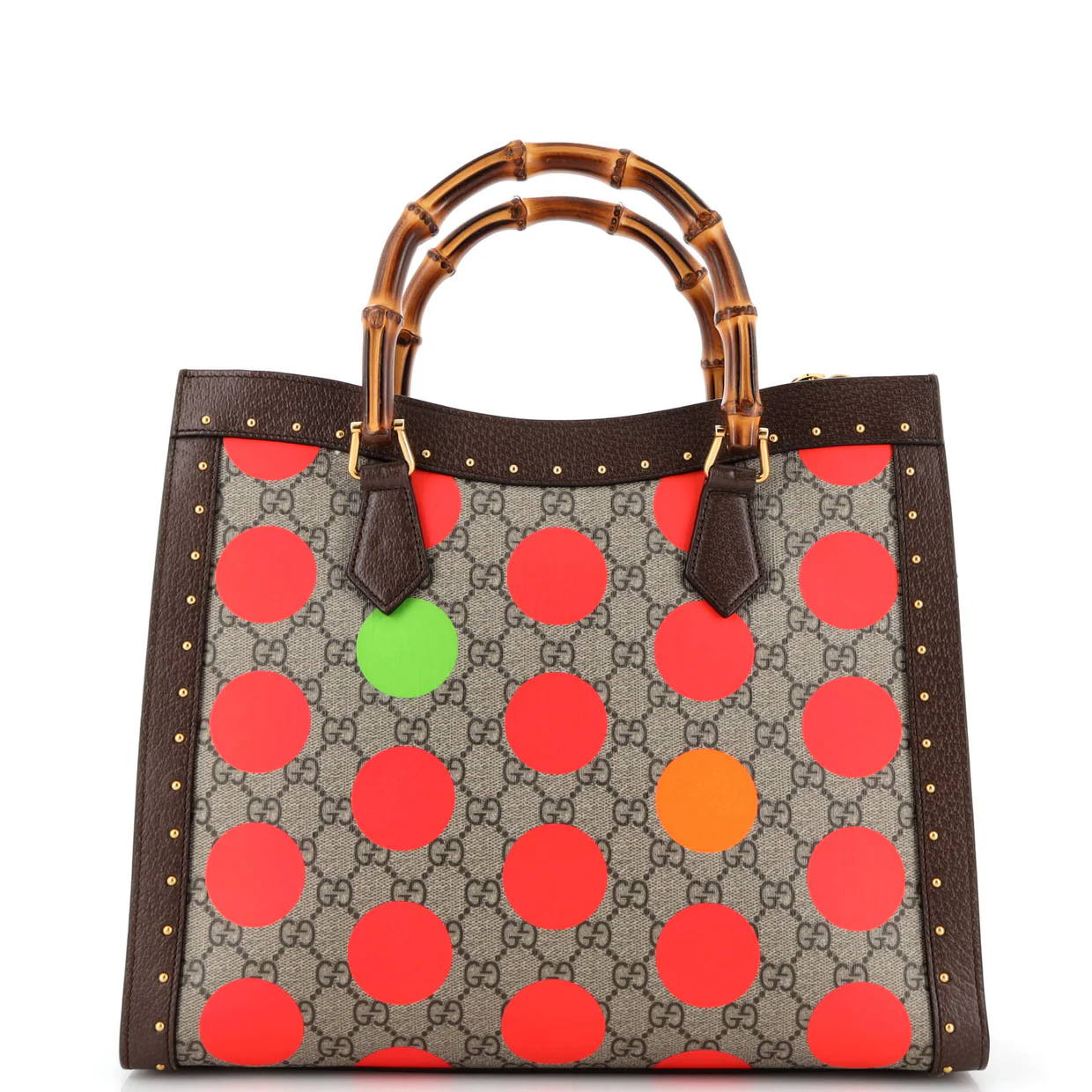 Diana NM Bamboo Handle Tote Printed GG Coated Canvas and Studded Leather Medium - Deep Luxury