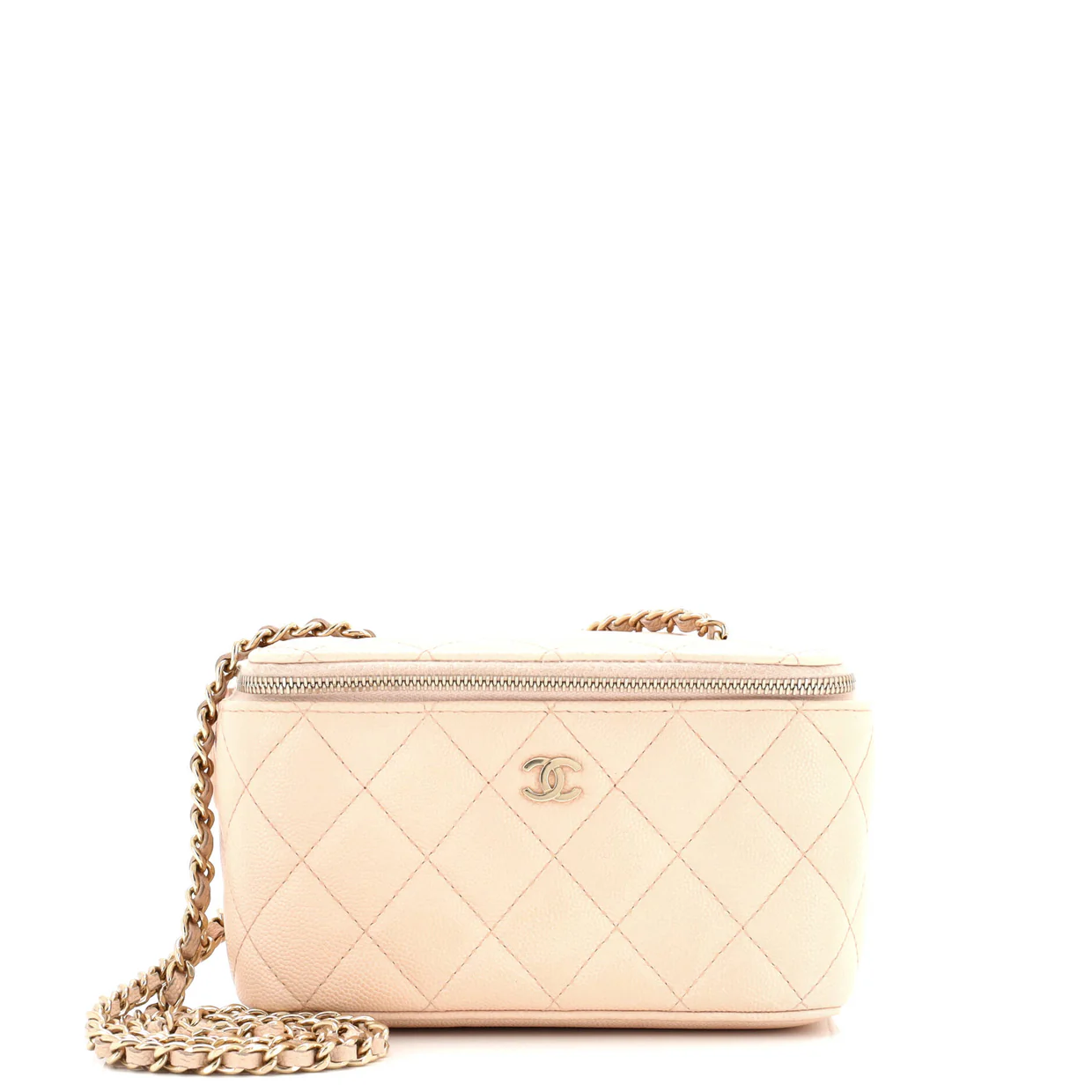Classic Vanity Case with Chain Quilted Caviar Small - Deep Luxury
