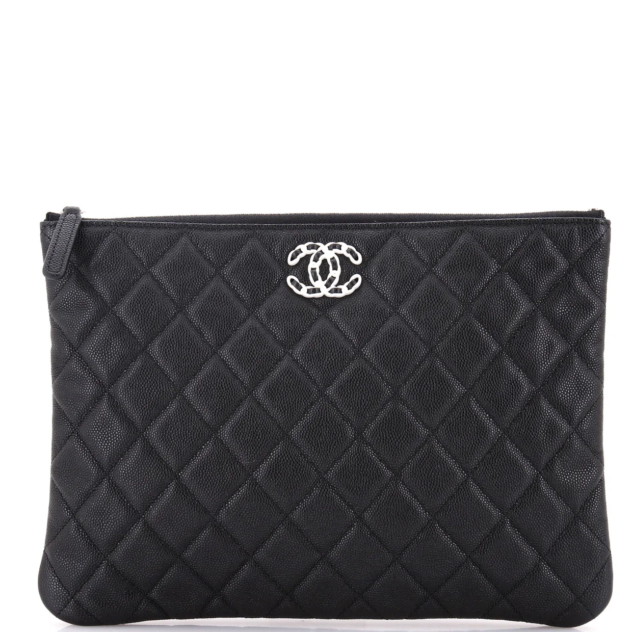 Woven Chain CC O Case Clutch Quilted Caviar Medium - Deep Luxury