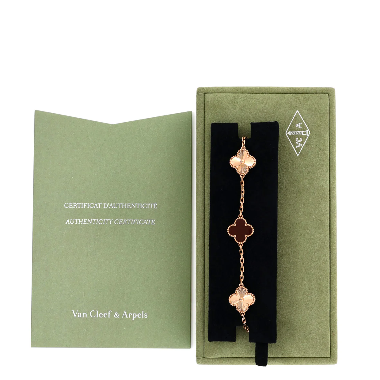 Vintage Alhambra 5 Motifs Bracelet Guilloche 18K Rose Gold and Carnelian - Deep Luxury