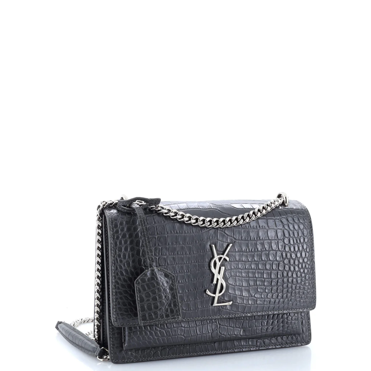 Sunset Crossbody Bag Crocodile Embossed Leather Medium - Deep Luxury