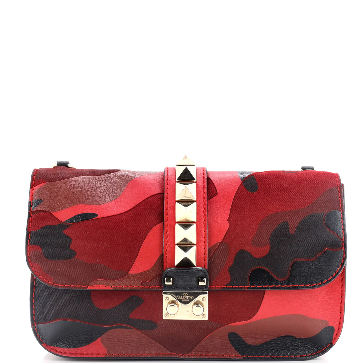 Glam Lock Shoulder Bag Camo Leather and Canvas Medium - Deep Luxury
