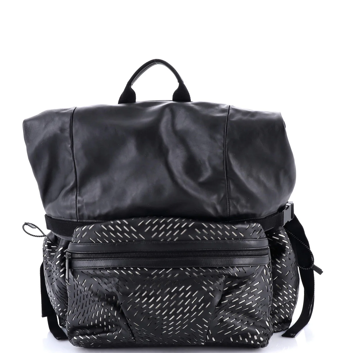 Fold Over Backpack Leather with Perforated Detail - Deep Luxury