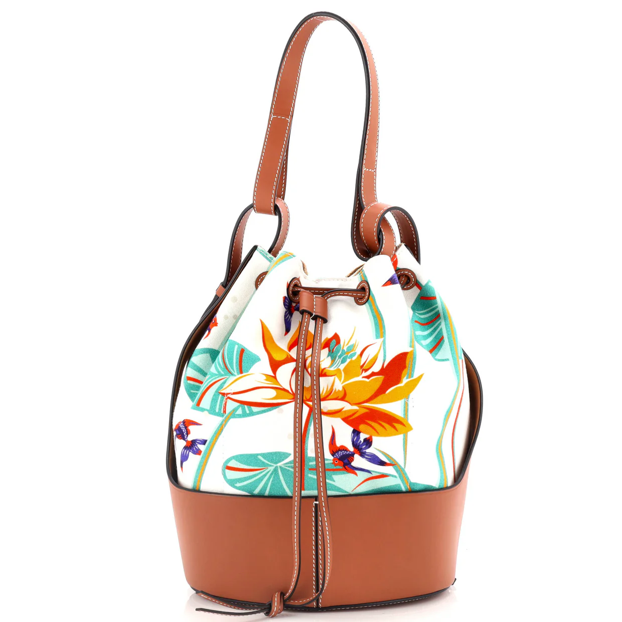 Balloon Bucket Bag Printed Canvas and Leather Medium - Deep Luxury