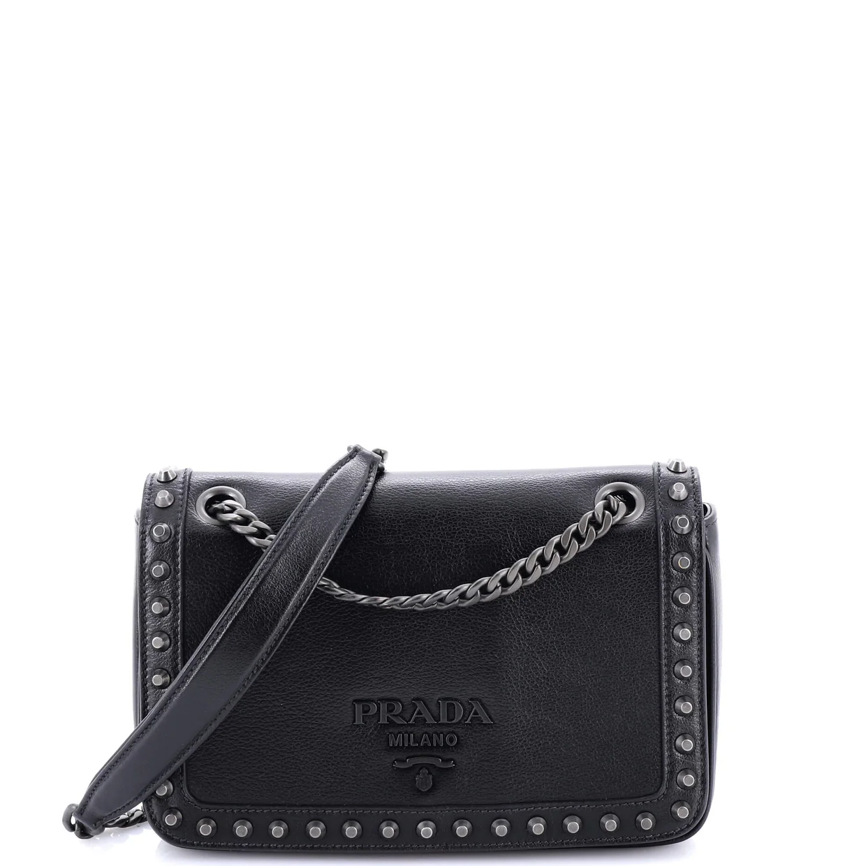 Chain Flap Bag Studded Glazed Calfskin Medium - Deep Luxury