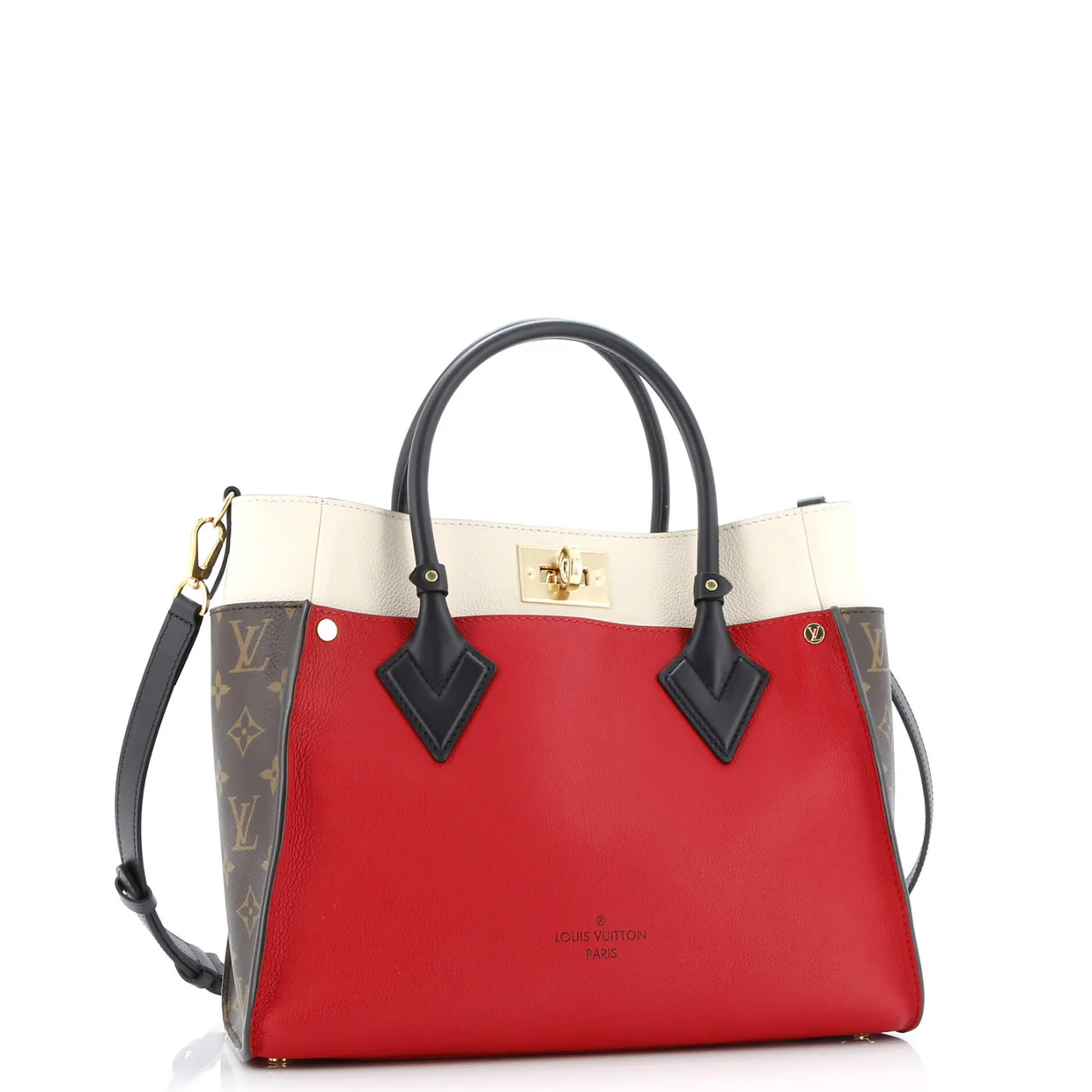 On My Side Tote Leather with Monogram Canvas MM - Deep Luxury