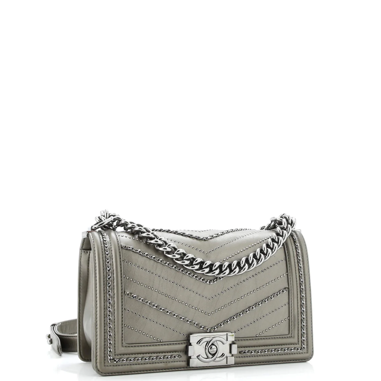 Boy Flap Bag Chevron Embellished Crumpled Calfskin Old Medium - Deep Luxury