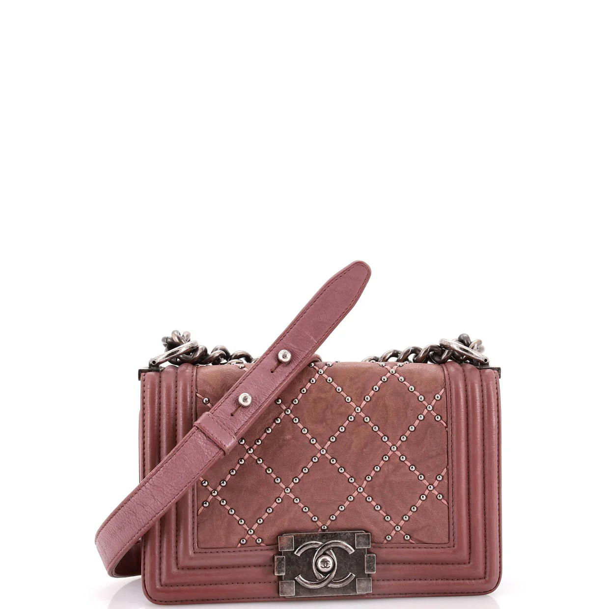 Boy Flap Bag Studded Quilted Distressed Calfskin Small - Deep Luxury