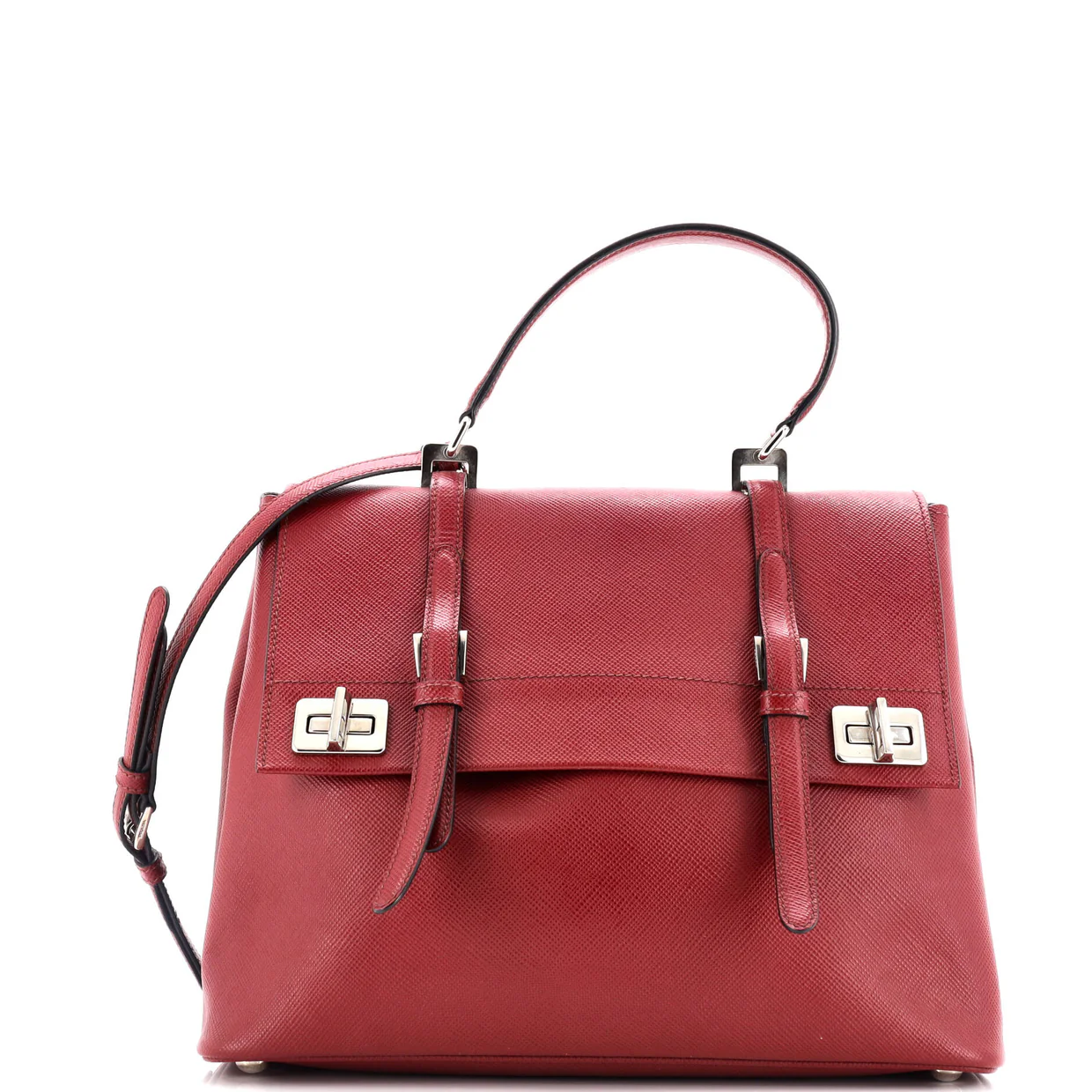 Dual Flap Double Turn Lock Satchel City Calfskin Medium - Deep Luxury