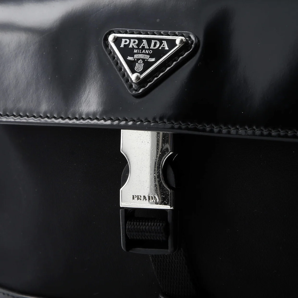 Buckle Flap Crossbody Bag Re-Nylon and Leather Small - Deep Luxury