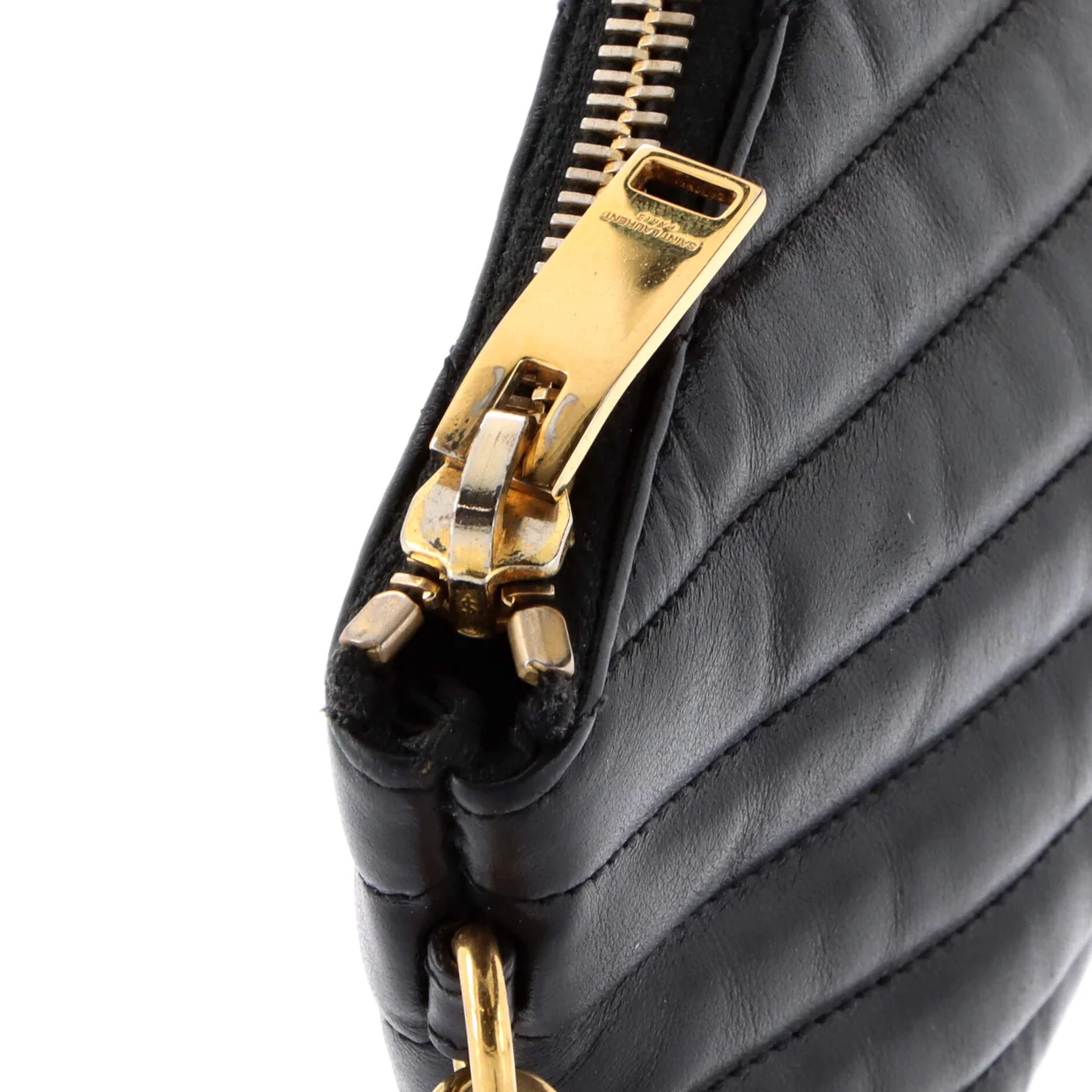 Classic Monogram Wristlet Pouch Matelasse Chevron Leather Small - Deep Luxury