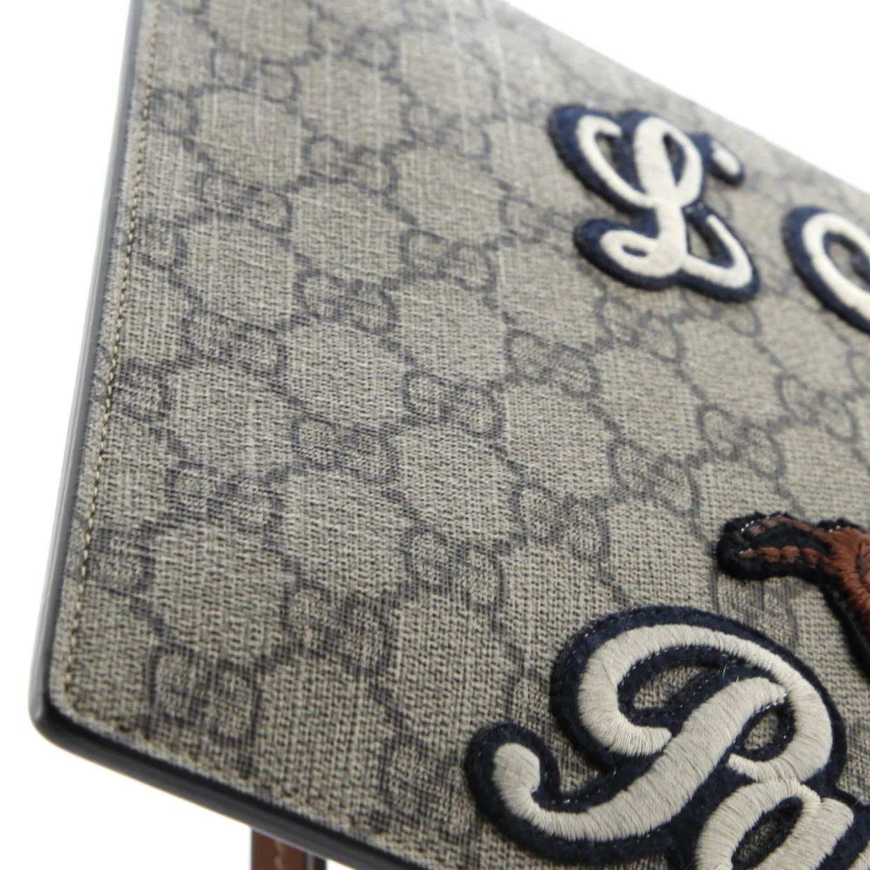 Zipped Pouch Leather with Applique Large - Deep Luxury