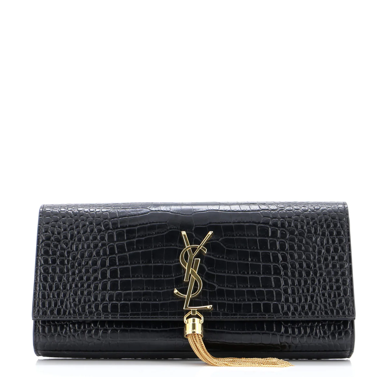Classic Monogram Tassel Clutch Crocodile Embossed Leather Long - Deep Luxury