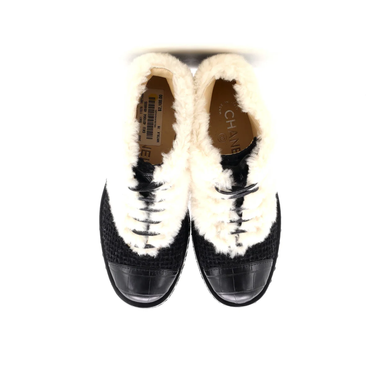 Women's Chain Sole Cap Toe Lace Up Ankle Boots Tweed and Fur with Leather - Deep Luxury