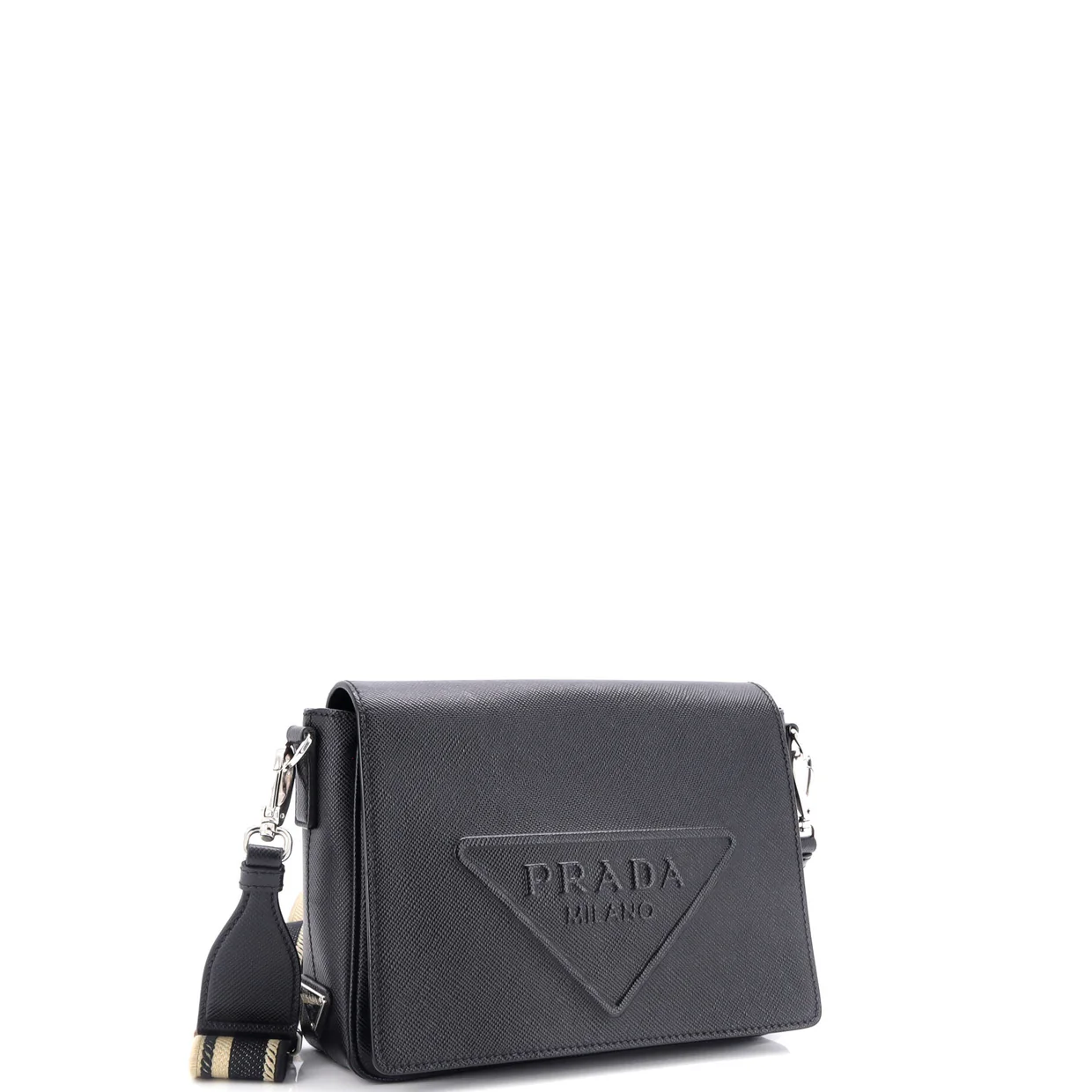 Triangle Logo Flap Crossbody Bag Embossed Saffiano Leather Small - Deep Luxury